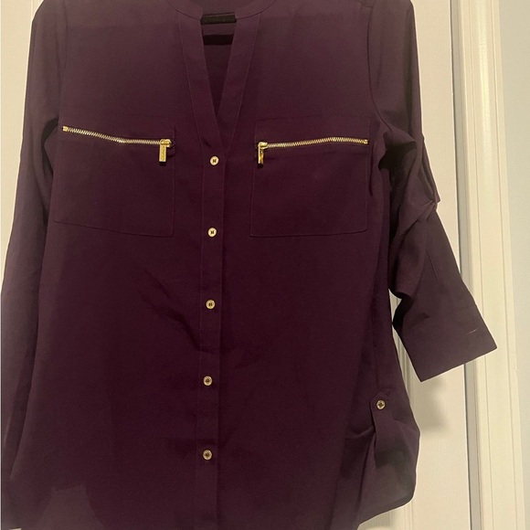 Calvin Klein Tops - Calvin Klein Deep Purple Button-Front Blouse with Gold Zipper Pockets